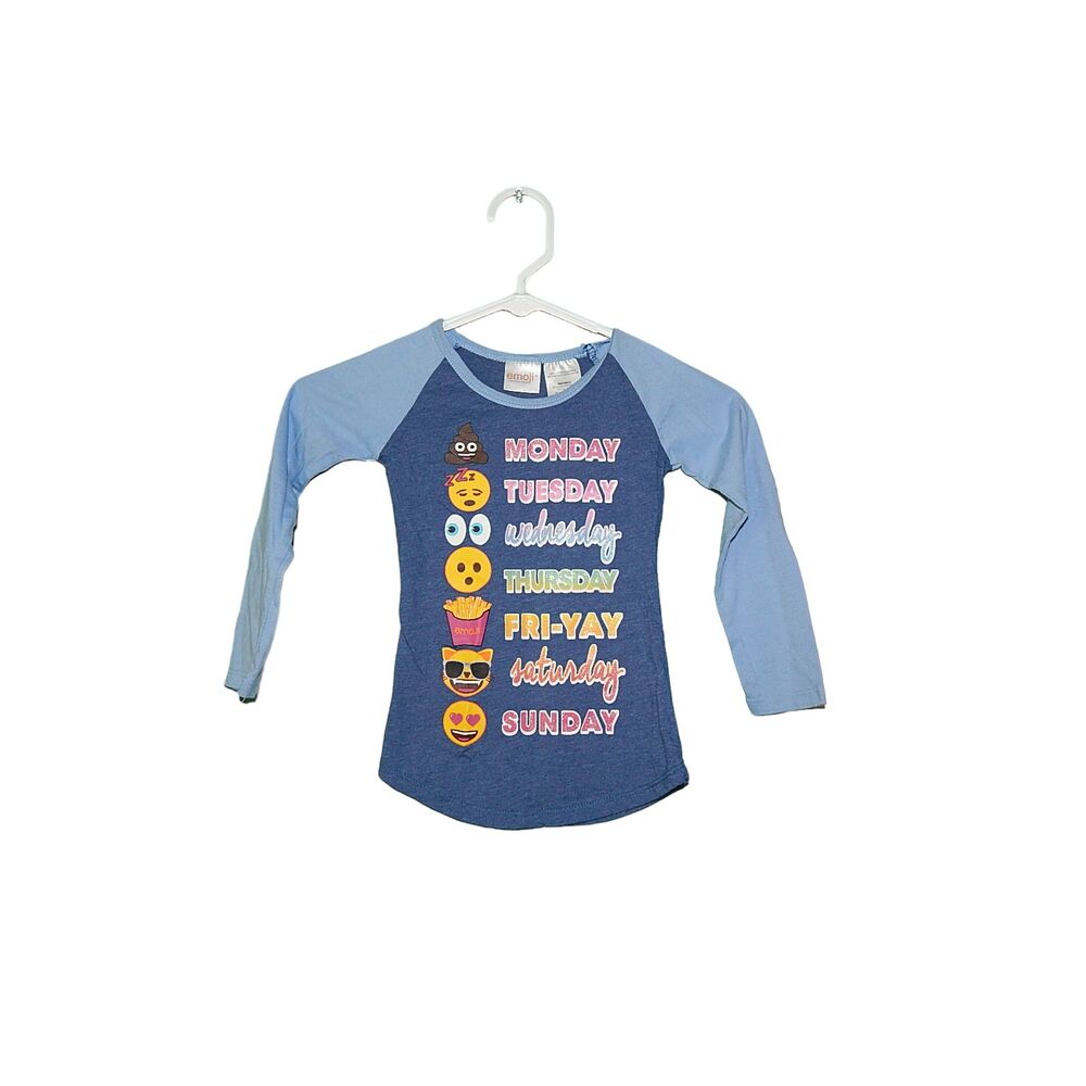 Emoji girls x-small 4/5 blue Monday-Sunday 3/4 length sleeves graphic shirt
